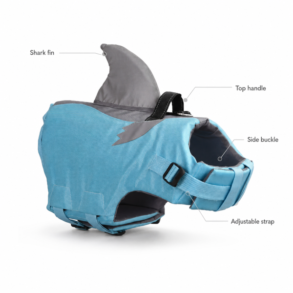 Talenori 媒体包候选图 - 卖点说明图 Shark-Inspired Dog Life Jacket Vest